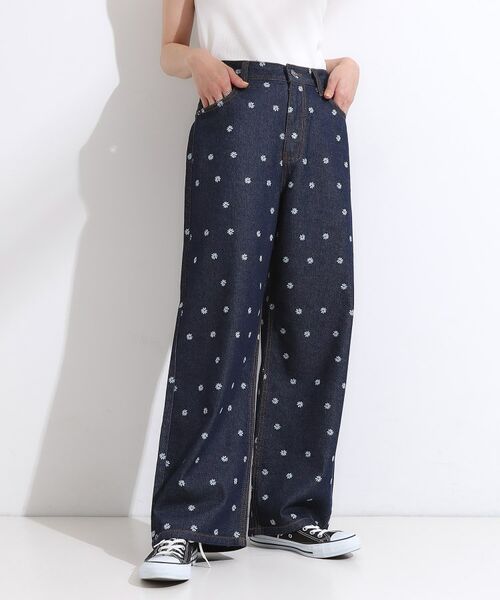 SHOO・LA・RUE / シューラルー デニムパンツ | 【S-LL】周りと差がつく デイジー柄デニムワイドパンツ(ネイビー(794))
