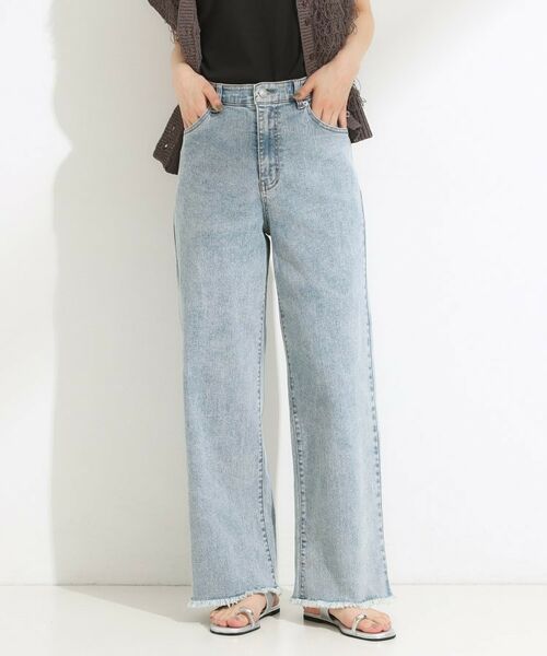 SHOO・LA・RUE / シューラルー デニムパンツ | 【S-LL/裏ひんやり/ストレッチ】ワイドストレートデニムパンツ(ブルー(091))
