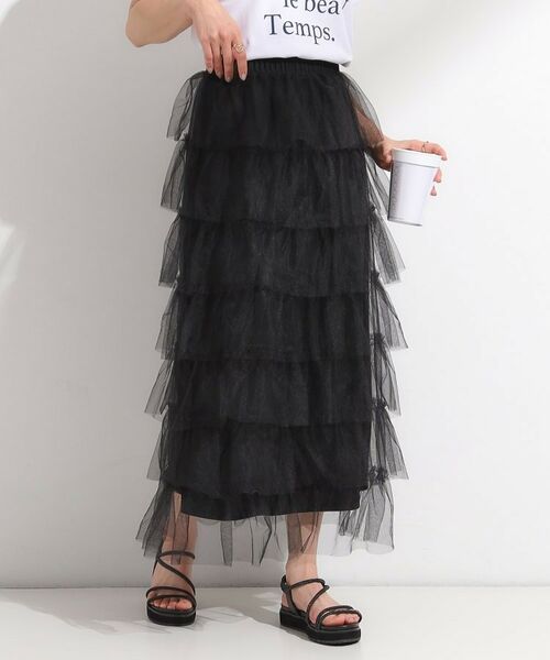 SHOO・LA・RUE / シューラルー ロング・マキシ丈スカート | 【2点セット/S-LL】コーデの主役になる チュールティアードスカート(ブラック(019))