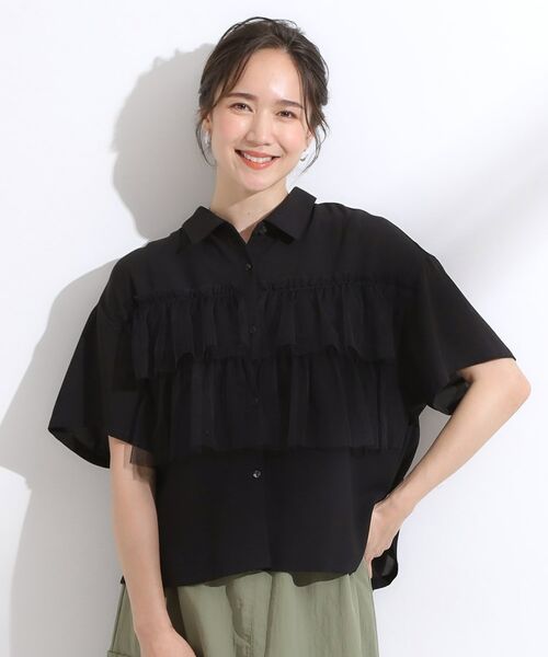 SHOO・LA・RUE / シューラルー シャツ・ブラウス | 【S-LL】一枚でサマ見え チュールドッキングシャツ | 詳細1