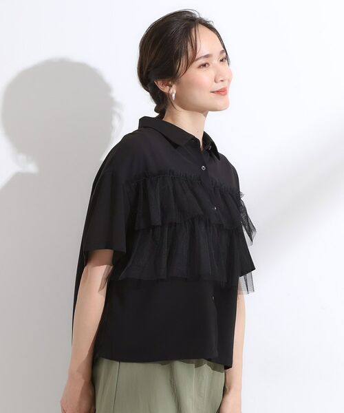 SHOO・LA・RUE / シューラルー シャツ・ブラウス | 【S-LL】一枚でサマ見え チュールドッキングシャツ | 詳細2