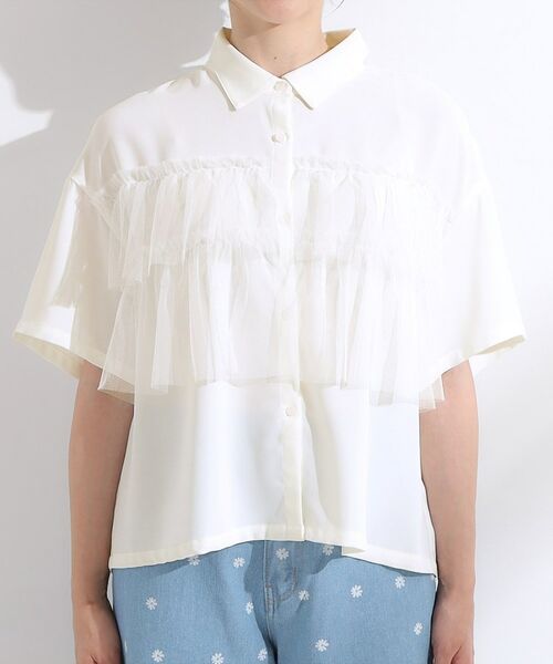 SHOO・LA・RUE / シューラルー シャツ・ブラウス | 【S-LL】一枚でサマ見え チュールドッキングシャツ | 詳細9