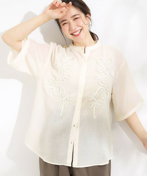 SHOO・LA・RUE / シューラルー シャツ・ブラウス | 【S-LL】一枚で着映え コード刺繍シャツ(ホワイト(001))