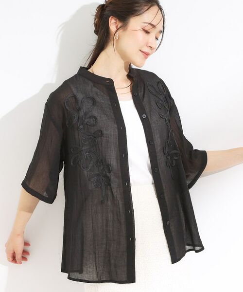 SHOO・LA・RUE / シューラルー シャツ・ブラウス | 【S-LL】一枚で着映え コード刺繍シャツ(ブラック(019))