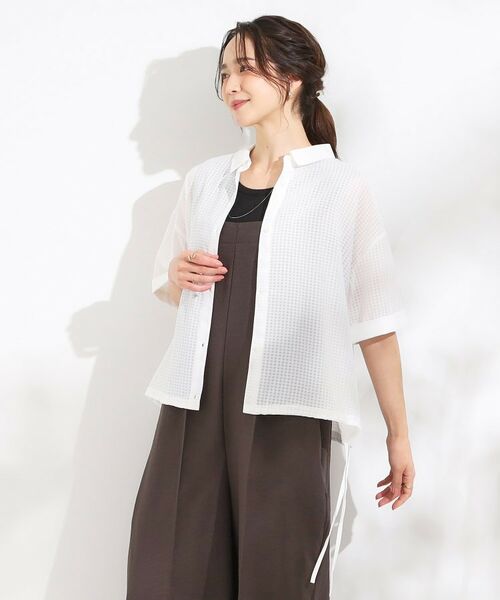 SHOO・LA・RUE / シューラルー シャツ・ブラウス | シルエット変化を楽しめる シアーチェックドロストシャツ | 詳細1