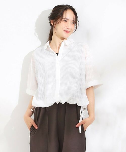 SHOO・LA・RUE / シューラルー シャツ・ブラウス | シルエット変化を楽しめる シアーチェックドロストシャツ | 詳細3