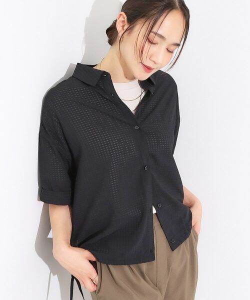 SHOO・LA・RUE / シューラルー シャツ・ブラウス | シルエット変化を楽しめる シアーチェックドロストシャツ(ブラック(019))