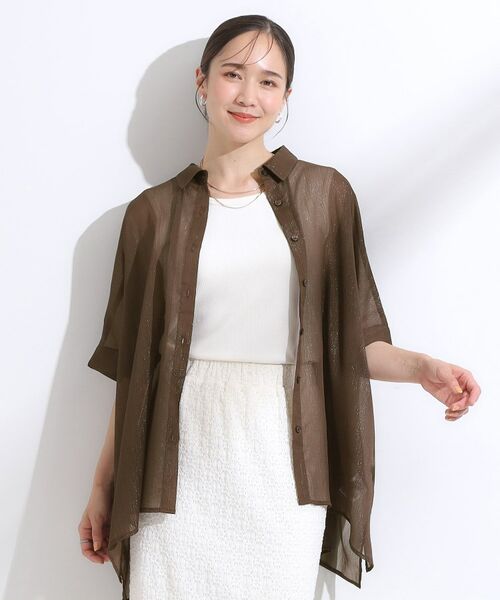 SHOO・LA・RUE / シューラルー シャツ・ブラウス | 大人のシアー感 ラメが華やかな楊柳ポンチョシャツ | 詳細9