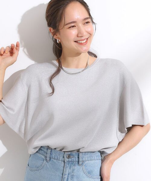 SHOO・LA・RUE / シューラルー ニット・セーター | 【ひんやり/S-LL】女性らしさ溢れる フレアスリーブニット(シルバー(012))