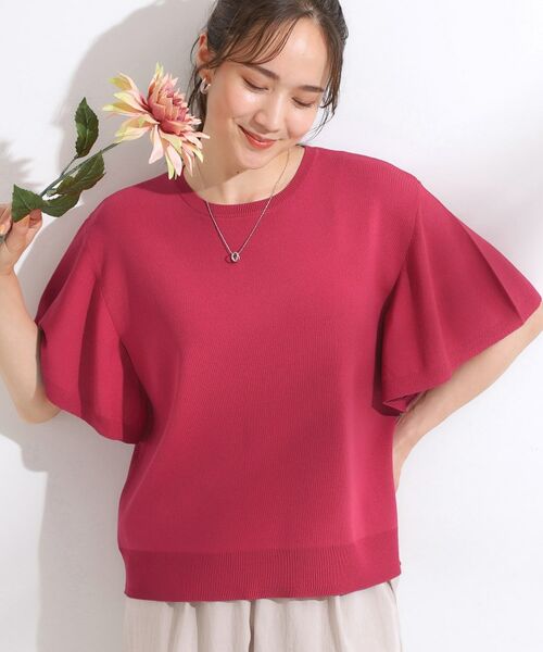 SHOO・LA・RUE / シューラルー ニット・セーター | 【ひんやり/S-LL】女性らしさ溢れる フレアスリーブニット(レッド(062))