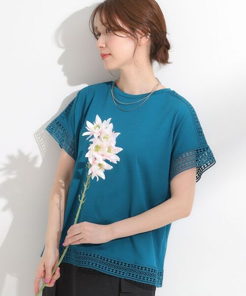 SHOO・LA・RUE / シューラルー カットソー | 【S-LL/ひんやり】インせず決まる 楽してきれいなレース付きトップス(ブルー(093))