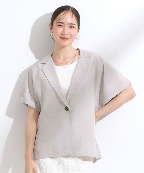 SHOO・LA・RUE / シューラルー テーラードジャケット | 【S-LL】さらりと着たい大人のための 麻調半袖ジャケット | 詳細1