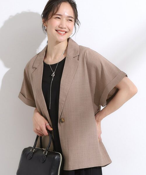 SHOO・LA・RUE / シューラルー テーラードジャケット | 【S-LL】さらりと着たい大人のための 麻調半袖ジャケット(モカブラウン(042))