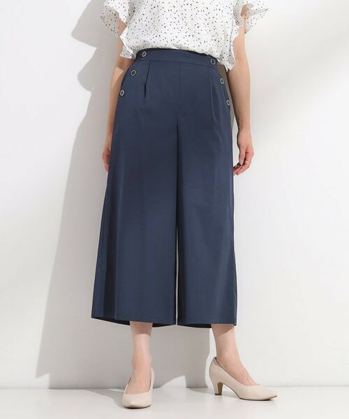 SHOO・LA・RUE / シューラルー ショート・ハーフ・半端丈パンツ | 【S-LL/ひんやり/UV】すっきり見えマリン風 ガウチョパンツ(ネイビー(094))