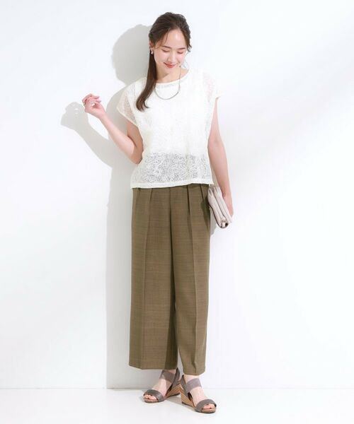 SHOO・LA・RUE / シューラルー パンツ | 【S-LL/洗濯後しわになりにくい】ゴールドパーツできれい見え 麻調タックワイドパンツ | 詳細10