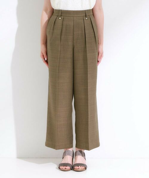 SHOO・LA・RUE / シューラルー パンツ | 【S-LL/洗濯後しわになりにくい】ゴールドパーツできれい見え 麻調タックワイドパンツ | 詳細12