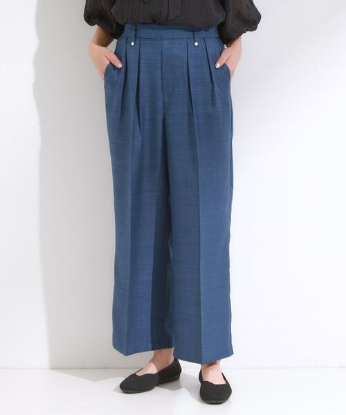 SHOO・LA・RUE / シューラルー パンツ | 【S-LL/洗濯後しわになりにくい】ゴールドパーツできれい見え 麻調タックワイドパンツ | 詳細4