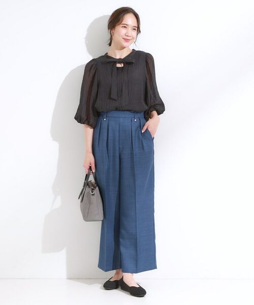 SHOO・LA・RUE / シューラルー パンツ | 【S-LL/洗濯後しわになりにくい】ゴールドパーツできれい見え 麻調タックワイドパンツ | 詳細6