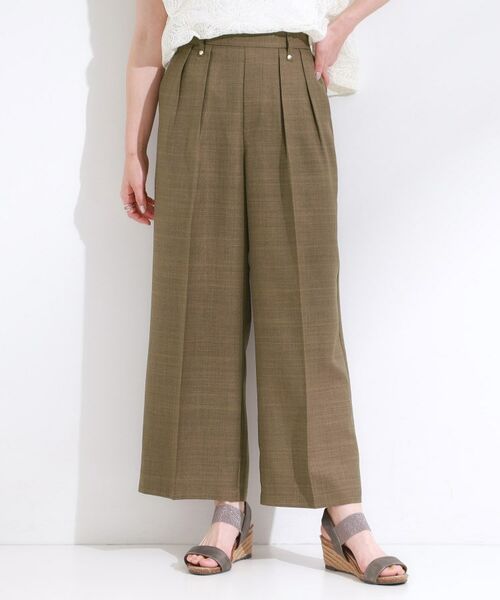 SHOO・LA・RUE / シューラルー パンツ | 【S-LL/洗濯後しわになりにくい】ゴールドパーツできれい見え 麻調タックワイドパンツ | 詳細8