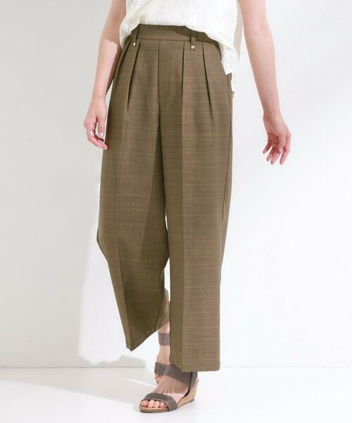 SHOO・LA・RUE / シューラルー パンツ | 【S-LL/洗濯後しわになりにくい】ゴールドパーツできれい見え 麻調タックワイドパンツ | 詳細9