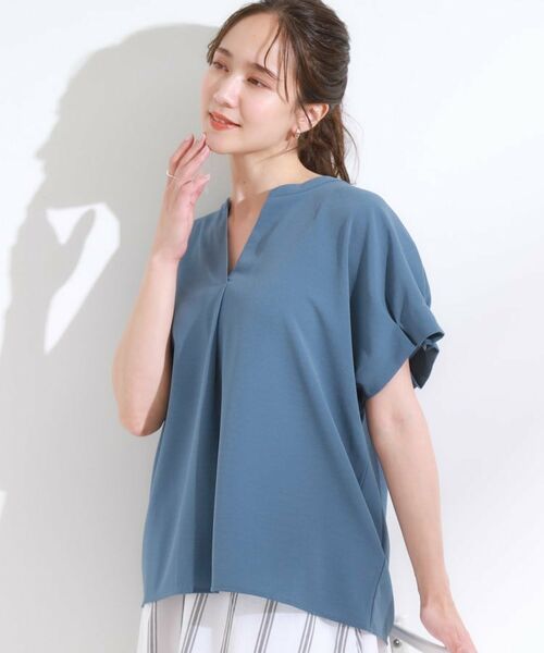 SHOO・LA・RUE / シューラルー シャツ・ブラウス | 【S-LL/セットアップ可/ひんやり】きちんと見えで上品 お袖タック スキッパーブラウス(ブルー(092))