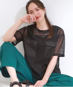 SHOO・LA・RUE / シューラルー カットソー | 【S-LL】メッシュ素材で大人ヘルシー ポケット付きデザイントップス