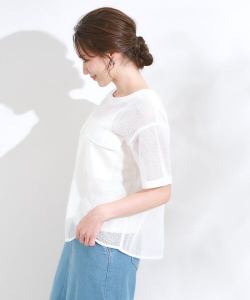 SHOO・LA・RUE / シューラルー カットソー | 【S-LL】メッシュ素材で大人ヘルシー ポケット付きデザイントップス | 詳細2
