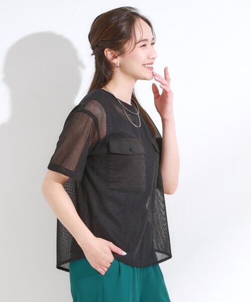 SHOO・LA・RUE / シューラルー カットソー | 【S-LL】メッシュ素材で大人ヘルシー ポケット付きデザイントップス | 詳細6