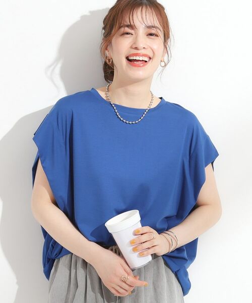SHOO・LA・RUE/シューラルー 【S-LL/ひんやり/UV】二の腕をきれいにカバー ショルダータックトップス ブルー(093) 04(LL) SHOO・LA・RUE/シューラルー 【S-LL/ひんやり/UV】二の腕をきれいにカバー ショルダータックトップス ブルー(093) 04(LL)