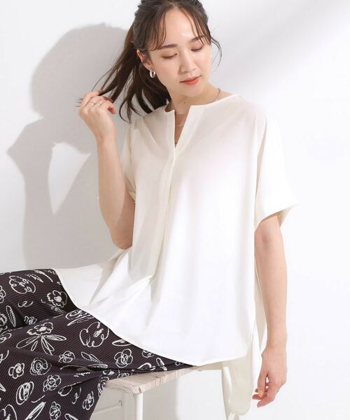 SHOO・LA・RUE / シューラルー カットソー | 【ひんやり】さらりとしたタッチが上品見え ワンボタンデザイン トップス(オフホワイト(003))