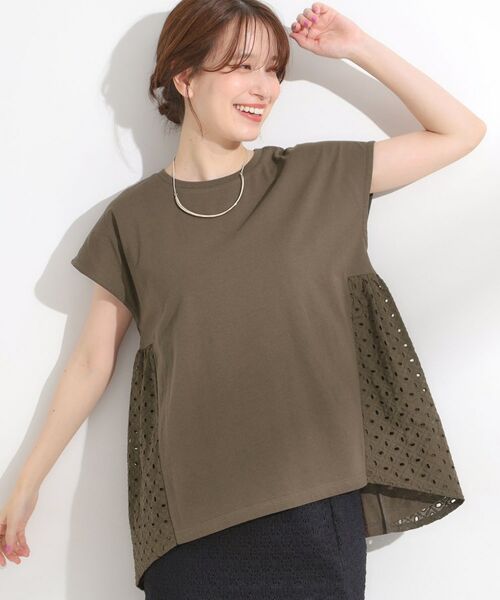 SHOO・LA・RUE / シューラルー カットソー | 【S-LL/体型カバー】インせずサマ見え レース使いAライントップス(ブラウン(044))