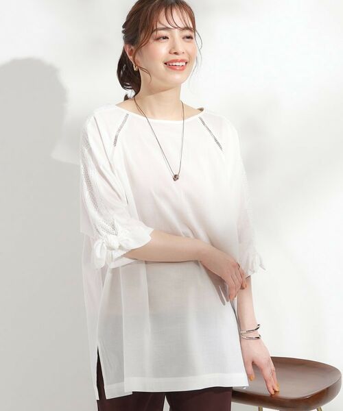 SHOO・LA・RUE / シューラルー チュニック | 【S-LL】お袖デザインが華やか はしごレースチュニック(オフホワイト(003))