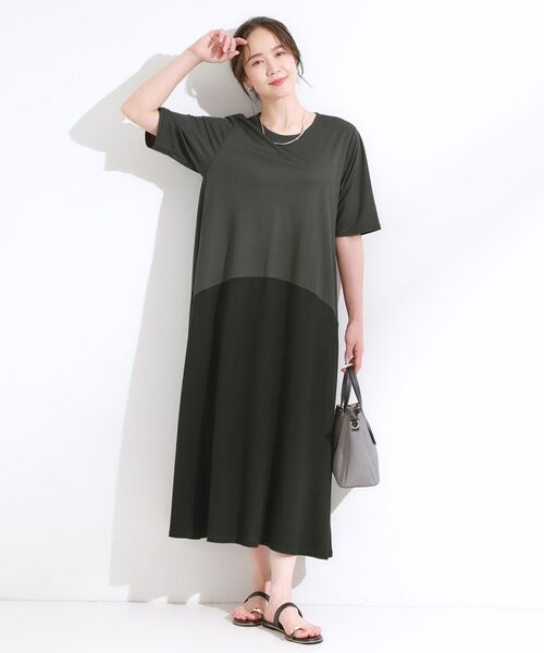 SHOO・LA・RUE / シューラルー ロング・マキシ丈ワンピース | 【S-LL/ひんやり/体型カバー】さらりと着られる バイカラーAラインワンピース | 詳細1