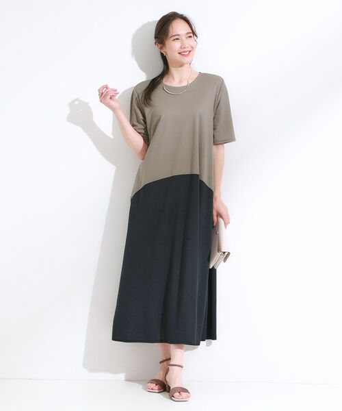SHOO・LA・RUE / シューラルー ロング・マキシ丈ワンピース | 【S-LL/ひんやり/体型カバー】さらりと着られる バイカラーAラインワンピース | 詳細5
