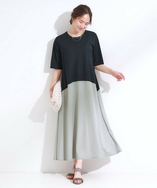 SHOO・LA・RUE / シューラルー ロング・マキシ丈ワンピース | 【S-LL/ひんやり/体型カバー】さらりと着られる バイカラーAラインワンピース | 詳細9