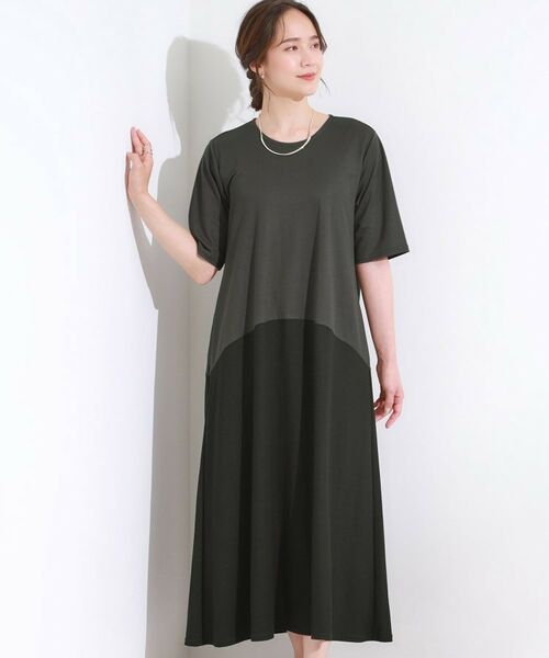 SHOO・LA・RUE/シューラルー 【S-LL/ひんやり/体型カバー】さらりと着られる バイカラーAラインワンピース チャコールグレー(514) 02(M) SHOO・LA・RUE/シューラルー 【S-LL/ひんやり/体型カバー】さらりと着られる バイカラーAラインワンピース チャコールグレー(514) 02(M)