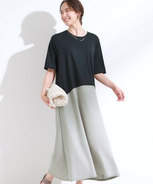 SHOO・LA・RUE/シューラルー 【S-LL/ひんやり/体型カバー】さらりと着られる バイカラーAラインワンピース ネイビー(594) 01(S) SHOO・LA・RUE/シューラルー 【S-LL/ひんやり/体型カバー】さらりと着られる バイカラーAラインワンピース ネイビー(594) 01(S)