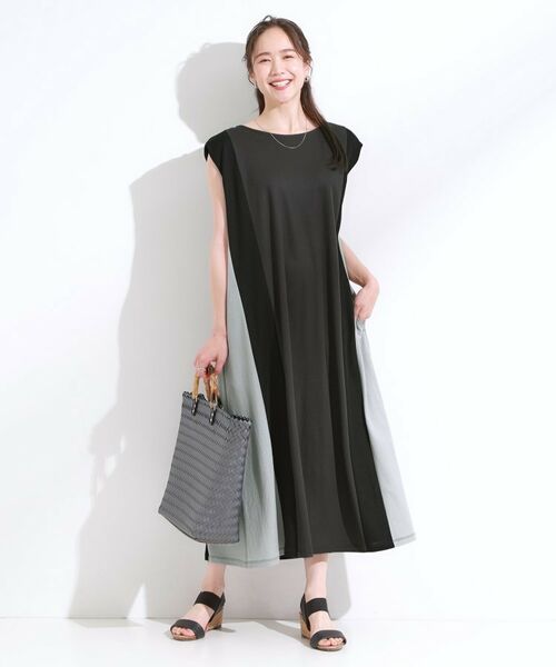 SHOO・LA・RUE / シューラルー ロング・マキシ丈ワンピース | 【S-LL/ひんやり】全身すっきり見えが楽に叶う サイド切替 バイカラーAラインワンピース | 詳細1