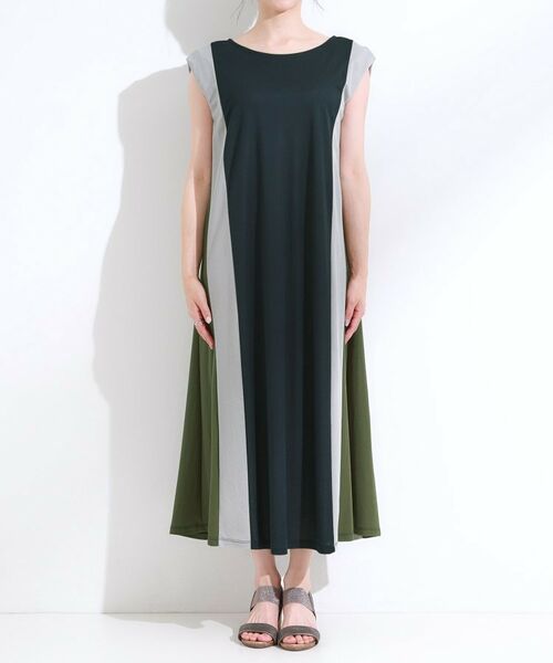 SHOO・LA・RUE / シューラルー ロング・マキシ丈ワンピース | 【S-LL/ひんやり】全身すっきり見えが楽に叶う サイド切替 バイカラーAラインワンピース | 詳細13
