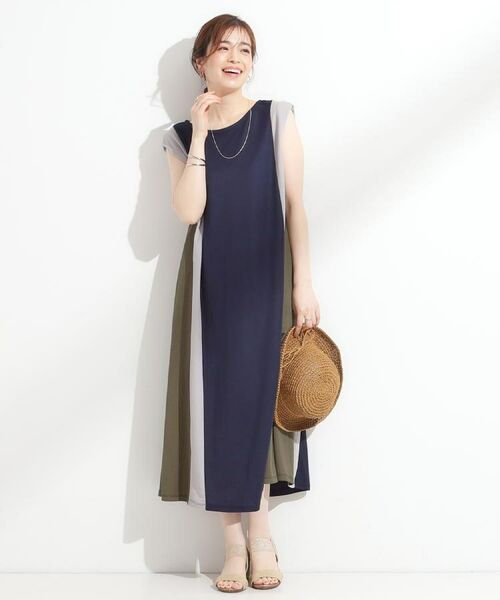 SHOO・LA・RUE / シューラルー ロング・マキシ丈ワンピース | 【S-LL/ひんやり】全身すっきり見えが楽に叶う サイド切替 バイカラーAラインワンピース | 詳細20