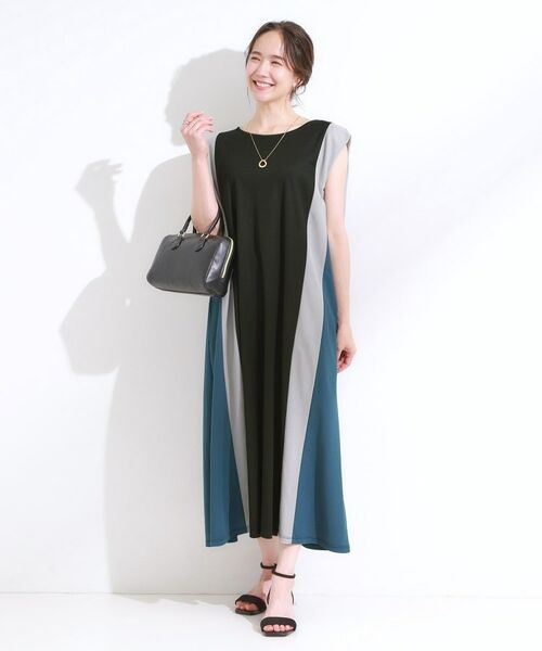 SHOO・LA・RUE / シューラルー ロング・マキシ丈ワンピース | 【S-LL/ひんやり】全身すっきり見えが楽に叶う サイド切替 バイカラーAラインワンピース | 詳細5