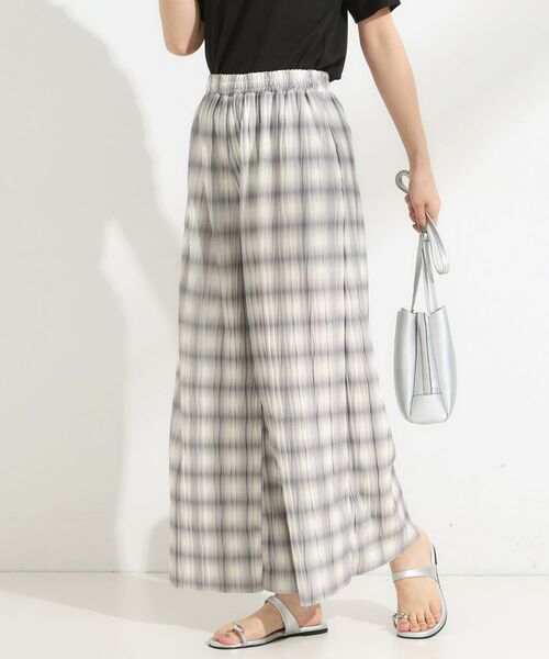 SHOO・LA・RUE / シューラルー パンツ | 【S-LL/ポケット付き】チェック柄 ウェーブプリーツパンツ(グレー(212))