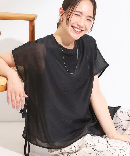 SHOO・LA・RUE / シューラルー シャツ・ブラウス | 【洗える/S-LL】上品なシアー感 レイヤード風トップス(ブラック(019))