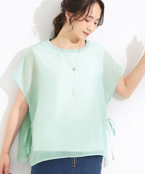 SHOO・LA・RUE / シューラルー シャツ・ブラウス | 【洗える/S-LL】上品なシアー感 レイヤード風トップス(ミントグリーン(021))