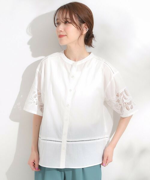 SHOO・LA・RUE / シューラルー シャツ・ブラウス | 【S-LL/6分袖】レースデザインで華やか見え お袖刺繍ブラウス | 詳細1