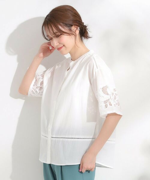 SHOO・LA・RUE / シューラルー シャツ・ブラウス | 【S-LL/6分袖】レースデザインで華やか見え お袖刺繍ブラウス | 詳細2