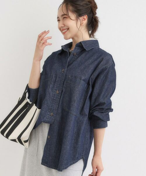 SHOO・LA・RUE / シューラルー シャツ・ブラウス | 【S-LL】こなれ感をプラスする BIGポケットデニムシャツ(ネイビー(094))