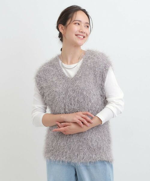 SHOO・LA・RUE / シューラルー ニット・セーター | 【2点セット/S-LL】大人のフェミニンカジュアルに ラメシャギーニットベスト+ロンT | 詳細1