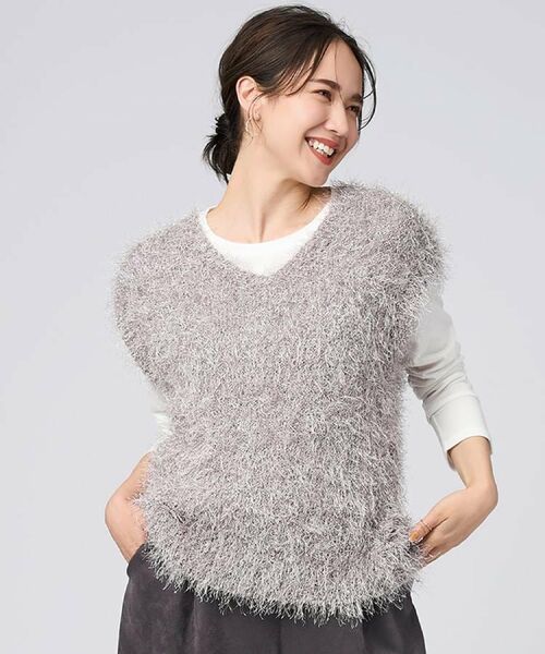 SHOO・LA・RUE / シューラルー ニット・セーター | 【2点セット/S-LL】大人のフェミニンカジュアルに ラメシャギーニットベスト+ロンT | 詳細28