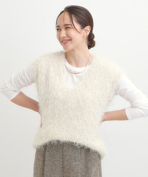 SHOO・LA・RUE / シューラルー ニット・セーター | 【2点セット/S-LL】大人のフェミニンカジュアルに ラメシャギーニットベスト+ロンT | 詳細9
